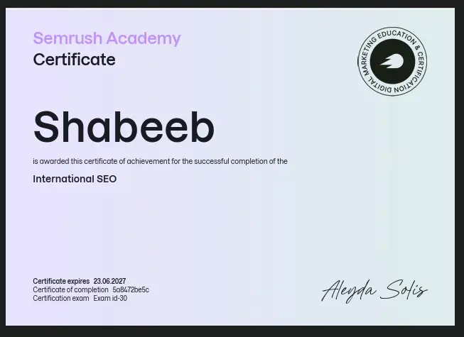 It is the International SEO from semrush an adobe company for muhammed shabeeb the digital marketer