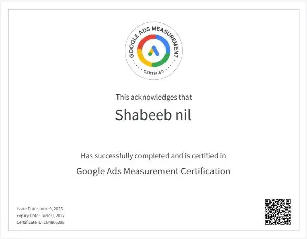 certificate of google Ads for my portfolio website